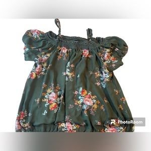 Dark green summer top with flowers